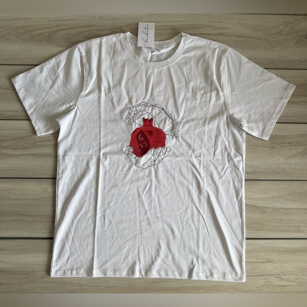 Kankatan Embroidered Pomegranate T-Shirt White XXXL NWT